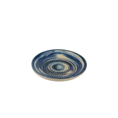 Abbildung von Kaladia Keramik Reibeteller/Keramikhobel ideal für Ingwer, Parmesan etc. mit blauen &amp; weißen Streifen Durchmesser: 12 cm handgemacht handbemalt Made in Spain