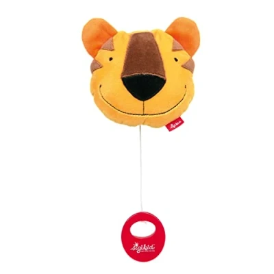 Abbildung von Sigikid Kissenspieluhr,Kuschelkissen Spieluhr Aufziehen,sanfte Melodie Einschlafen,Spielwerk austauschbar,für Babys Kinder ab Geburt,Art. Nr. 42915,gelb braun 14 cm,Tiger gelb braun,14x15x6 cm
