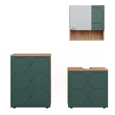 Abbildung von Vicco Badmöbel Set Irma, Goldkraft Eiche/Grün, 3 Teile, mit Unterschrank 60 cm