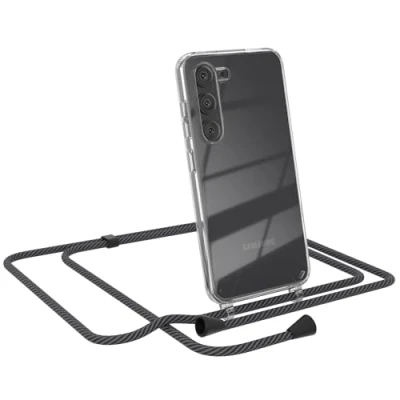 Abbildung von EAZY CASE Handykette kompatibel mit Samsung Galaxy S23 Kette zum Umhängen für Hülle Band aus Silikon transparente Handyhülle als Fallschutz in Schwarz Anthrazit Clips