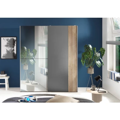 Abbildung von Schlafkontor Schwebetürenschrank &quot;Berno Kleiderschrank mit Schiebetüren und Spiegelfront&quot;, Rillenoptik &amp; Graphitabsetzung