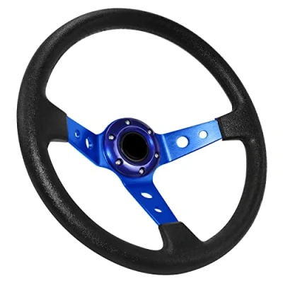Abbildung von Acclcors Universal Rennlenkrad,Drifting Lenkrad, Gaming Lenkrad 13.6&quot; 6 Schrauben Grip Vinyl Leder Deep Dish mit Horn Taste für Rennen/Rallye/Motorsport/Auto Sim Fahren(Blau)