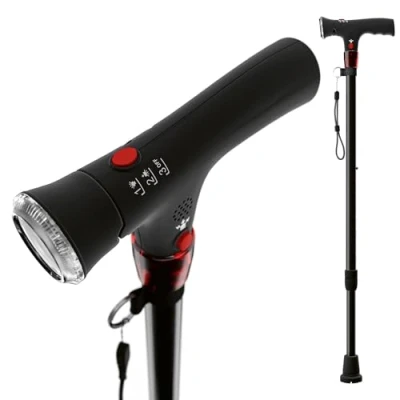 Abbildung von Weinberger Gehstock höhenverstellbar mit Panikalarm und LED Licht aus Alu Leichtgewicht nur 312g als verstellbare Gehhilfe Spazierstock, Höhe 74 95cm stabil für Senioren Damen Herren bis 136kg