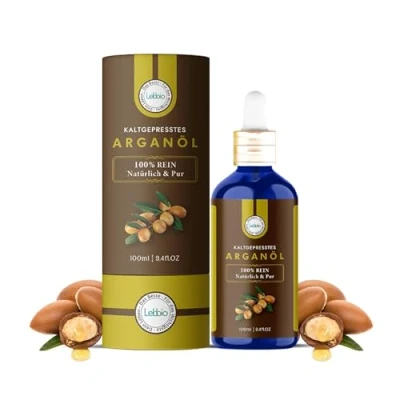 Abbildung von LEBBIO Arganöl 100ml [100% NATÜRLICH &amp; KALTGEPRESST] Gesicht, Körper, Haar, Bart, Nägel Argan Oil Glasflasche + Pipette Pump, Original aus Marokko