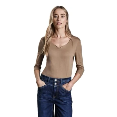 Abbildung von Street ONE Shirt MIT Herzausschnitt Langarmshirt, Damen, Größe: 46, Beige