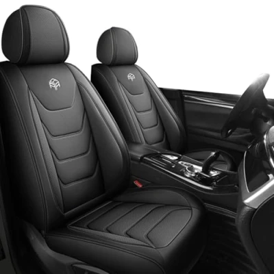 Abbildung von Chifeng PU Leder Autositzbezüge Auto Vordersitz 2 Stück Set Fit für BMW 1 3 5 Series X1 X2 X3 X4 X5 X6 Universal wasserdicht (schwarz)