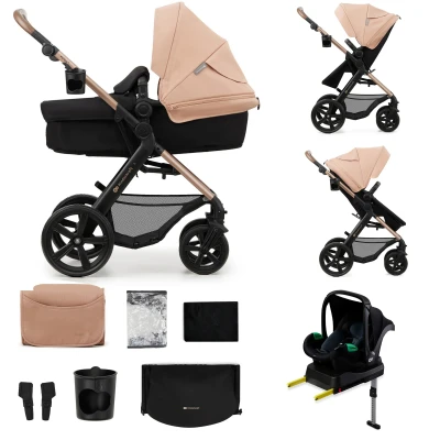 Abbildung von Kinderkraft MOOV2 Kinderwagen 4 in 1 Kinderwagenset bis 26 kg mit Kindersitz I SIZE 40 75 cm, Buggy Funktion, Liegeposition verstellbar, Große ausziehbare Verdeck, Eva Schaum Räder, Beige