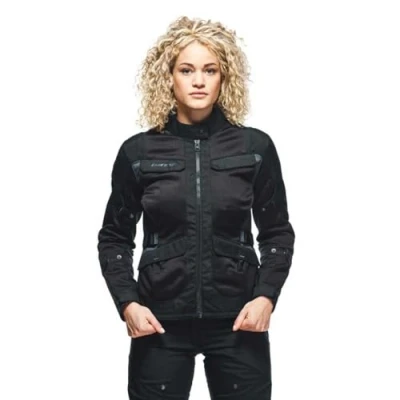 Abbildung von Dainese Desert Lady Tex Jacket, Sommer Motorradjacke, Leichtes Technisches Gewebe, Schulter Und Ellbogenprotektoren, Damen Schwarz/Schwarz/Ebony, 38