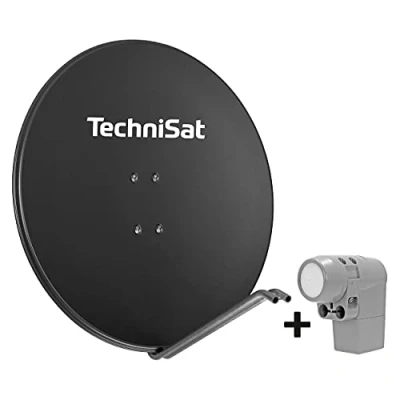 Abbildung von TechniSat SATMAN 850 Plus Satellitenschüssel (85 cm Sat Spiegel mit Masthalterung und UNYSAT Universal Quattro LNB im Wetterschutz Gehäuse, Multischalter wird benötigt) grau