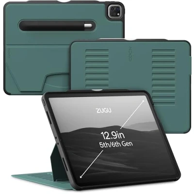 Abbildung von ZUGU iPad Pro 12.9 Hülle 2022/2021 6. / 5. Generation, schlanke Schutzhülle 10 Winkel Ständer magnetisch, Aufladen Stiftes Auto Sleep/Wake Up [ iPadPro Kieferngrün ]