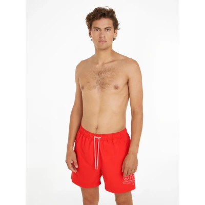 Abbildung von Tommy Jeans LOGO Medium Drawstring Badeshorts, Herren, Größe: XXL, Hot heat