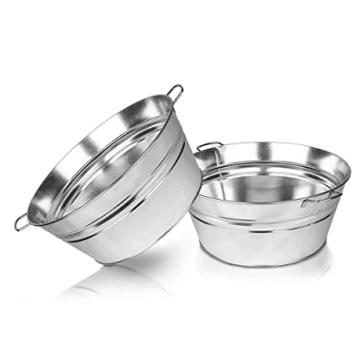 Abbildung von BigDean XL Zinkwanne Ø 48,5cm x 21,5cm H massiv + wasserdicht zum Bepflanzen und Befüllen Pflanzschale, Miniteich, Gartenteich, Blumenwanne, Getränkekühler, Eiskübel mit stabilen Griffen