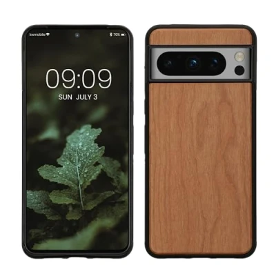 Abbildung von kwmobile Hülle kompatibel mit Google Pixel 8 Pro Holz Case stoßfestes Handy Cover TPU Handyhülle in Braun