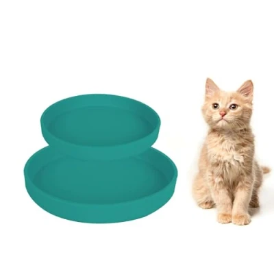 Abbildung von Lollanda Futternapf für Katzen 2er Set,Silikon Futterschale,Trinkschale oval,Silikonnapf breit Trockenfutter und Nassfutter （Dunkelgrün）