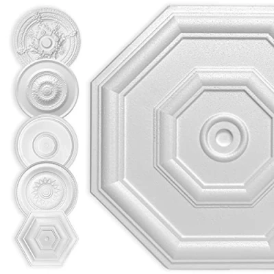 Abbildung von Hexim Wanddekoobjekt Achteck 40cm (HEXIM Stuckrosette aus EPS Styropor weiß Deckenrosette weiß, Zierelement, Stuck (Hexim) Wanddeko Wohnzimmer Decke Polystyrol)