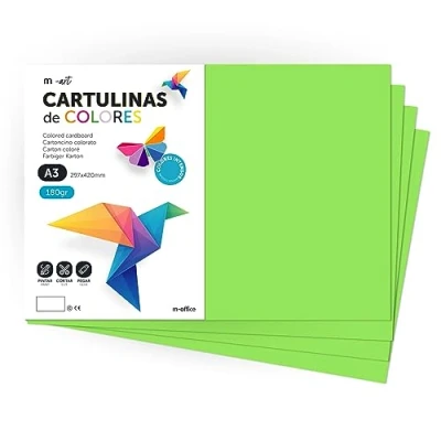 Abbildung von cartulina de Colores, A3, Folios colores 180gr, Bloc intensos, Ideal para Manualidades, Imprimir tus Documentos y Diseños Creativos · m office (25 Hojas, Verde)