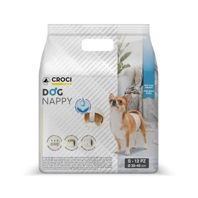 Abbildung von Croci Hundewindel Hundewindeln für Rüden Hundeunterhose zum Pinkeln Hygiene Wickelwindel Rüden, geruchshemmend, Einweg, 12 Stück, Größe S, 30 40 cm