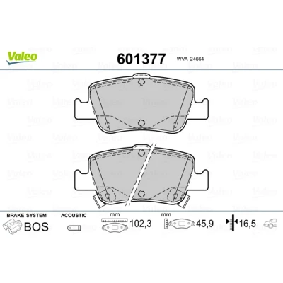 Abbildung von VALEO 601377 Bremsbelagsatz Hinterachse inkl. Verschleißwarnkontakt mit Anti Quietsch Blech TOYOTA: Auris Schrägheck, Kombi, Corolla X Limousine