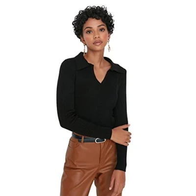 Abbildung von Trendyol Damen Design Regular Fit Basic Rollkragen Strickpullover Sweatshirt, Schwarz, L
