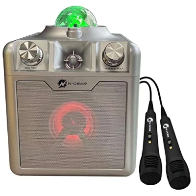 Abbildung von N Gear Disco Star 710 Kinder Partybox Musikanlage und Karaoke Maschine mit Discokugel Laser 50 Watt Musikbox Bluetooth Lautsprecher Partylicht Mikrofon für Mädchen &amp; Jungs SILBER