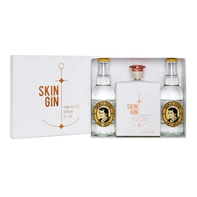 Abbildung von Skin Gin Handcrafted German Geschenkbox + Thomas Henry Tonic Water Manufaktur aus dem Alten Land Koriander Grapefruit Limetten 42% 900ML