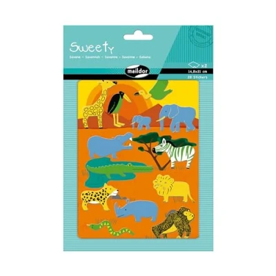 Abbildung von Maildor AE131O Packung Sweety Stickers (6 Bögen in Format DIN A5, 14,8 x 21 cm, ideal für Kinder ab 5 Jahren, Savanne)