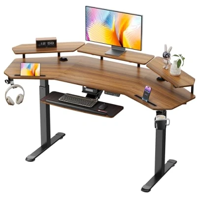 Abbildung von EUREKA ERGONOMIC Höhenverstellbarer Schreibtisch 182x76cm Flügelförmiger Gaming Tisch Höhenverstellbar Elektrisch Doppelmotor Groß mit Led, Monitorständer und Tastaturablage