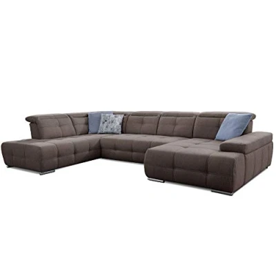 Abbildung von Cavadore Wohnlandschaft Mistrel mit verstellbaren Kopfteilen / Sofagarnitur leichter Fleckentfernung dank Soft Clean Geeignet für Haushalte Kindern, Haustieren /343 x 77 228 braun