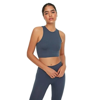 Abbildung von Trendyol Damen Sportswear Crop Neckholder Strick Sport BH, Verdunkelung, Marineblau, M/L