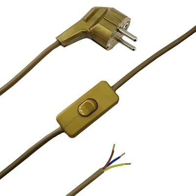Abbildung von Anschlusskabel 2m Gold 3 adrig 250V Zuleitung Stecker + Kippschalter AN/AUS anschlussfertig