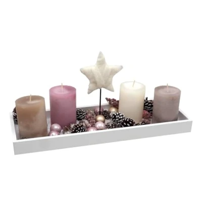 Abbildung von ZauberDeko Adventsgesteck Weihnachtsgesteck Tablett Kerzen Rosa Stern Creme Weihnachtsdeko 44cm