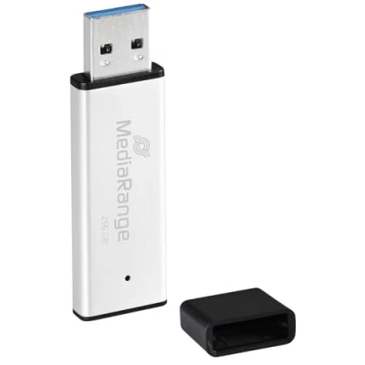 Abbildung von MediaRange USB 3.0 Hochleistungs Speicherstick 256GB Mini Flash Laufwerk mit hochwertigem Aluminium Gehäuse, externe Speichererweiterung Lesegeschwindigkeit von bis zu 300 MB/s, Farbe Silber