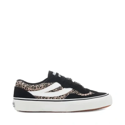 Abbildung von Superga 2941 Revolley Leder Damen Schwarz/Micro Leopard Turnschuhe