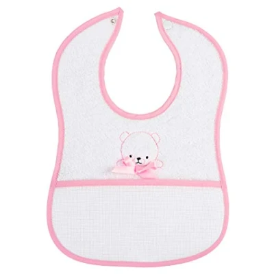 Abbildung von Filet Lätzchen mit Aida Tasche zum Besticken, aus Weichem Baumwollfrottee, Druckknopfverschluss, Ideal für Neugeborene und Kleinkinder, 100% Made in Italy, Farbe Rosa