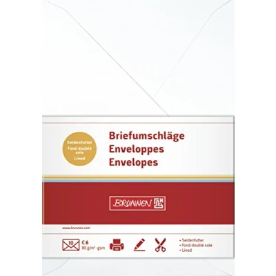 Abbildung von 5 x Brunnen Briefumschläge C6 Seidenfutter 80g/qm perlweiß VE=10 Stück