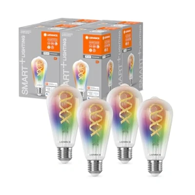 Abbildung von LEDVANCE SMART+ WIFI LED Lampe, Weißglas, 4,8W, 470lm, Edison Form mit 64mm Durchmesser &amp; E27, regulierbares Farb Weißlicht, dimmbar, steuerbar per App od. Sprachsteuerung,gute Lebensdauer,4er Pack