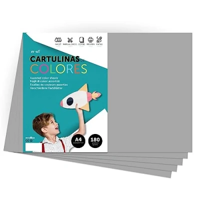 Abbildung von Farbkarton, A4 intensive Farben, 180 g, für Bastelarbeiten, Drucken Sie Ihre Dokumente und kreativen Designs, Farbfolien · m office (100 Blatt, grau)