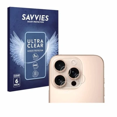 Abbildung von Savvies 6 Stück Schutzfolie für Apple iPhone 16 Pro (NUR Kameraschutz) Displayschutz Folie Ultra Transparent