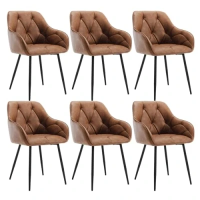 Abbildung von WOLTU 6er Set Esszimmerstühle, Küchenstuhl, Stuhl Esszimmer Wohnzimmer, ergonomischer Sessel, Armlehnstuhl, Polsterstuhl, Sitzfläche aus Vintage Kunstleder, Metallbeine, Braun, EZS03br 6