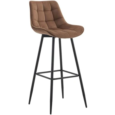 Abbildung von CLP Barhocker Dartford I Gepolsterter Barstuhl Tresenhocker mit Metall Gestell und Rückenlehne, Farbe:braun, Material:Samt