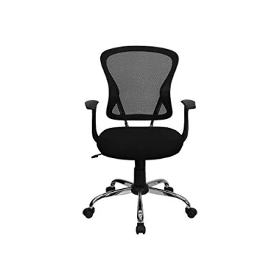 Abbildung von Flash Furniture Arbeitsstuhl, mittelhohe Rückenlehne, Netzmaterial, drehbar, mit Chrombasis und Armlehnen, schwarz, 74 x 61 28 cm