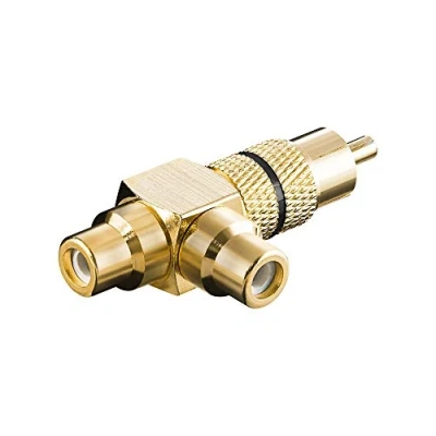 Abbildung von goobay Chinch Stecker zu 2x Buchse Y Adapter Ideal für Audioverteilung in Hifi Lautsprecher Heimkino und Plattenspieler Vergoldete Kontakte Schwarz 11387
