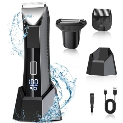 Abbildung von 2 In 1 Intimrasierer Mann, Rasierer Herren Intimbereich mit LED Anzeige &amp; Licht, Nass und Trocken Intimrasierer,wasserdicht Intim Männer,Körperrasierer für Leiste/Brust/Bart/Beine,IPX7
