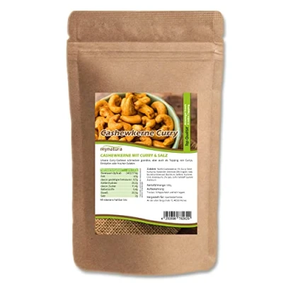 Abbildung von Mynatura Cashewkerne, geröstet mit CURRY und Salz I Nuss Knabbern Topping Kochen Backen Snack Vegan Im Beutel (1x 1000g)