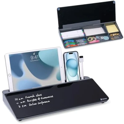 Abbildung von Varhomax Desktop Aufbewahrungstafel aus Glas in Schwarz mit bunten wöchentlichen Notizblöcken (Grau/Schwarz)