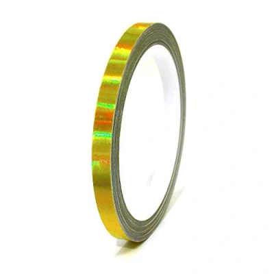 Abbildung von (0,79/m) 10 Meter Hologramm Zierstreifen Basteln Möbel Auto Motorrad Modellbau Deko Dekorstreifen Klebestreifen selbstklebend DIY (Hologramm Gelb, 6mm Breite)