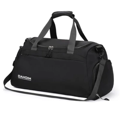 Abbildung von Damcyer Reisetasche Sporttasche Damen Groß 48x23x27 Mit Schuhfach Und Nassfach Wasserfest Handtasche Duffle Bag Für Sport &amp; Reisen Männer Frauen, Retro Schwarz