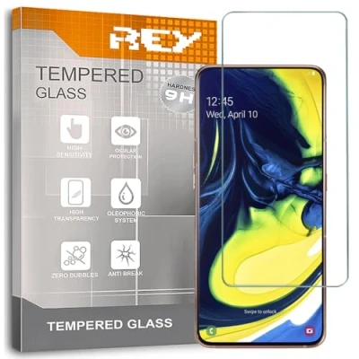 Abbildung von REY Bildschirmschutz aus gehärtetem Glas für Samsung Galaxy A80 / A90 M11, Schutzfolie, Displayschutzfolie 9H+ Härte, Anti Kratzen Öl Bläschen