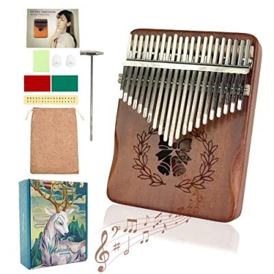 Abbildung von Kalimba 21 Schlüssel Daumenklavier aus Holz, Thumb Piano, Marimba Mbira Finger Daumen Piano Musikinstrument mit Stimmhammer, Studienanleitung, für Kinder Anfänger Geschenk (Glocke)