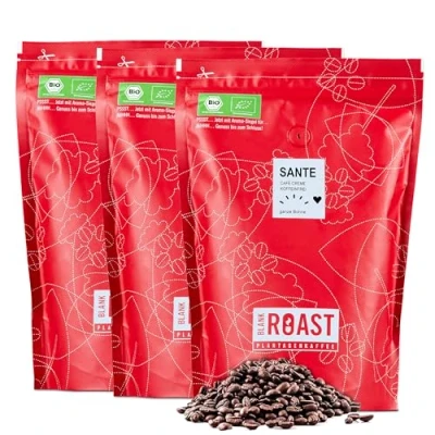 Abbildung von Blank Roast SANTE 1kg (3er Pack) Bio Kaffeebohnen koffeinfrei 100% Arabica aus Peru schonend &amp; umweltfreundlich entkoffeiniert säurearm mit voller Crema ideal für jede Zubereitungsart